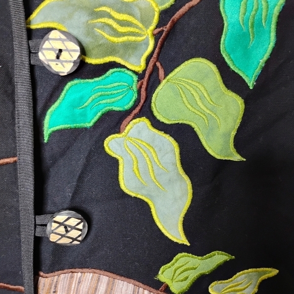 NWT Vintage Allure Embroidered Jungle Scene Jacket L Heathery Black Cotton Artsy - Picture 4 of 9